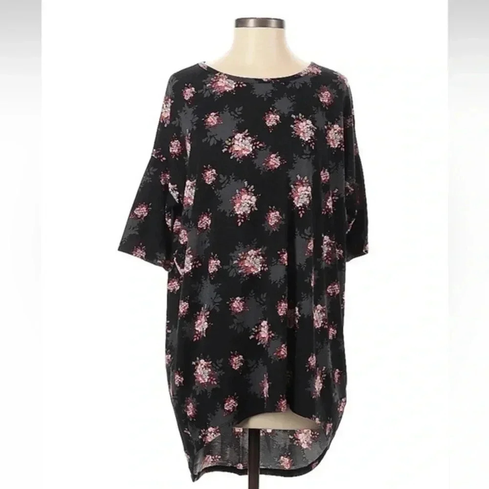 LuLaRoe Irma Oversized High Low Tunic Blouse Black Floral Size XS